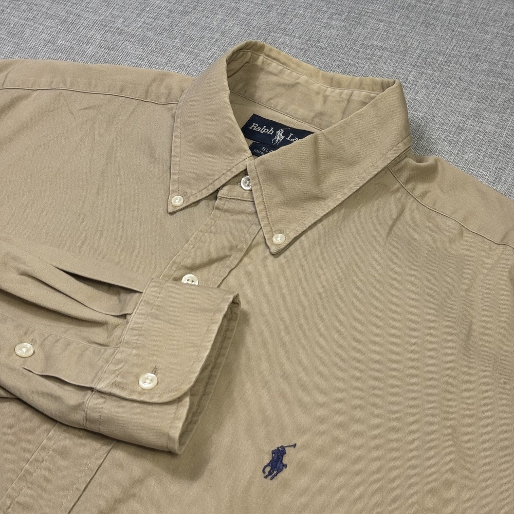 Ralph Lauren Blake Vintage Button-Down Shirt Mens Large Tan Cotton Long Sleeve